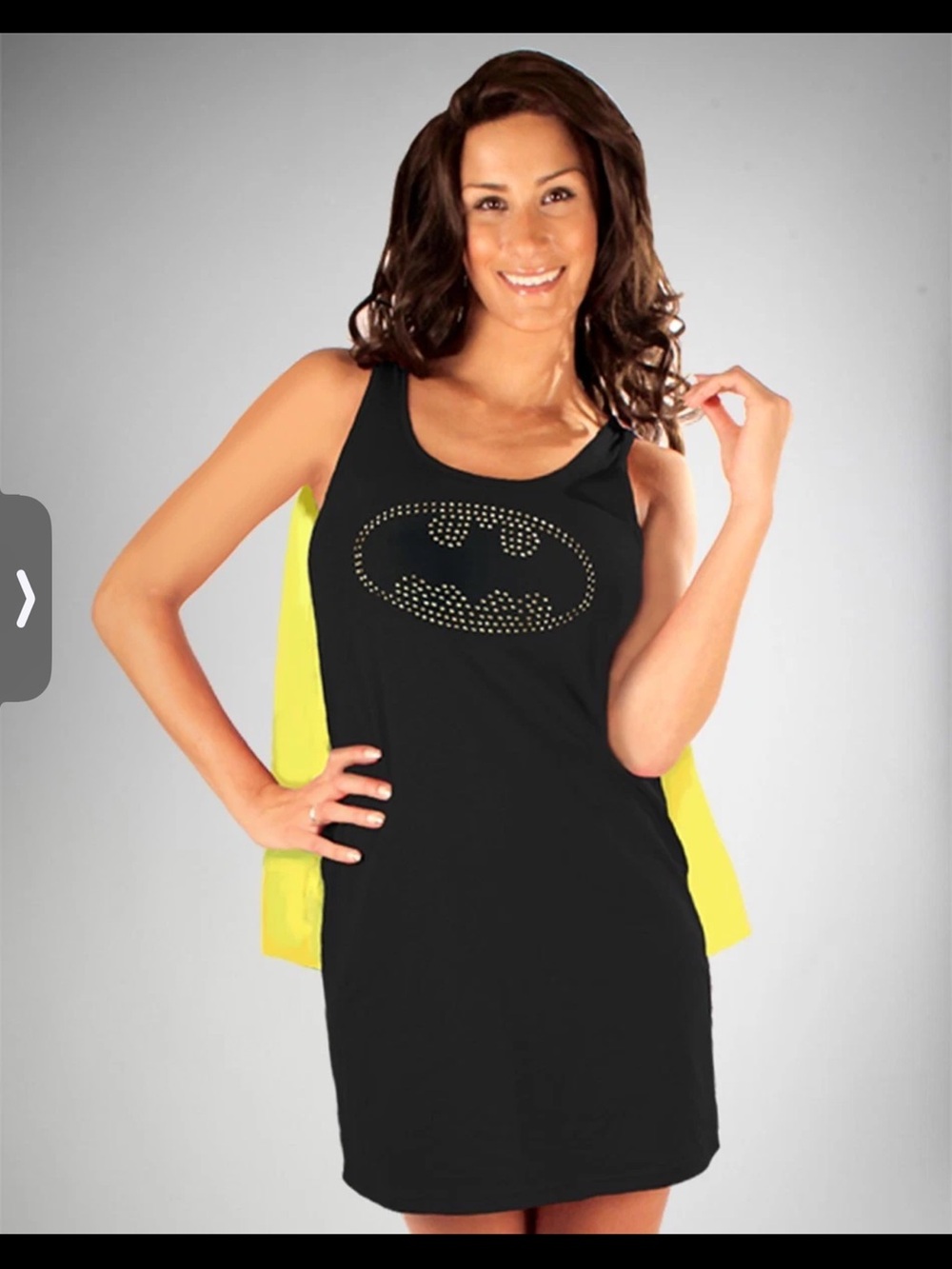 Batman DC Comics Rhinestone Logo Black Tank Dress With Yellow Cape Size M